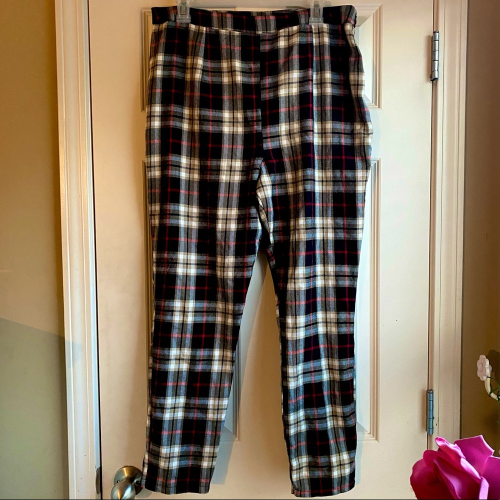 Plaid side zip ankle length pants